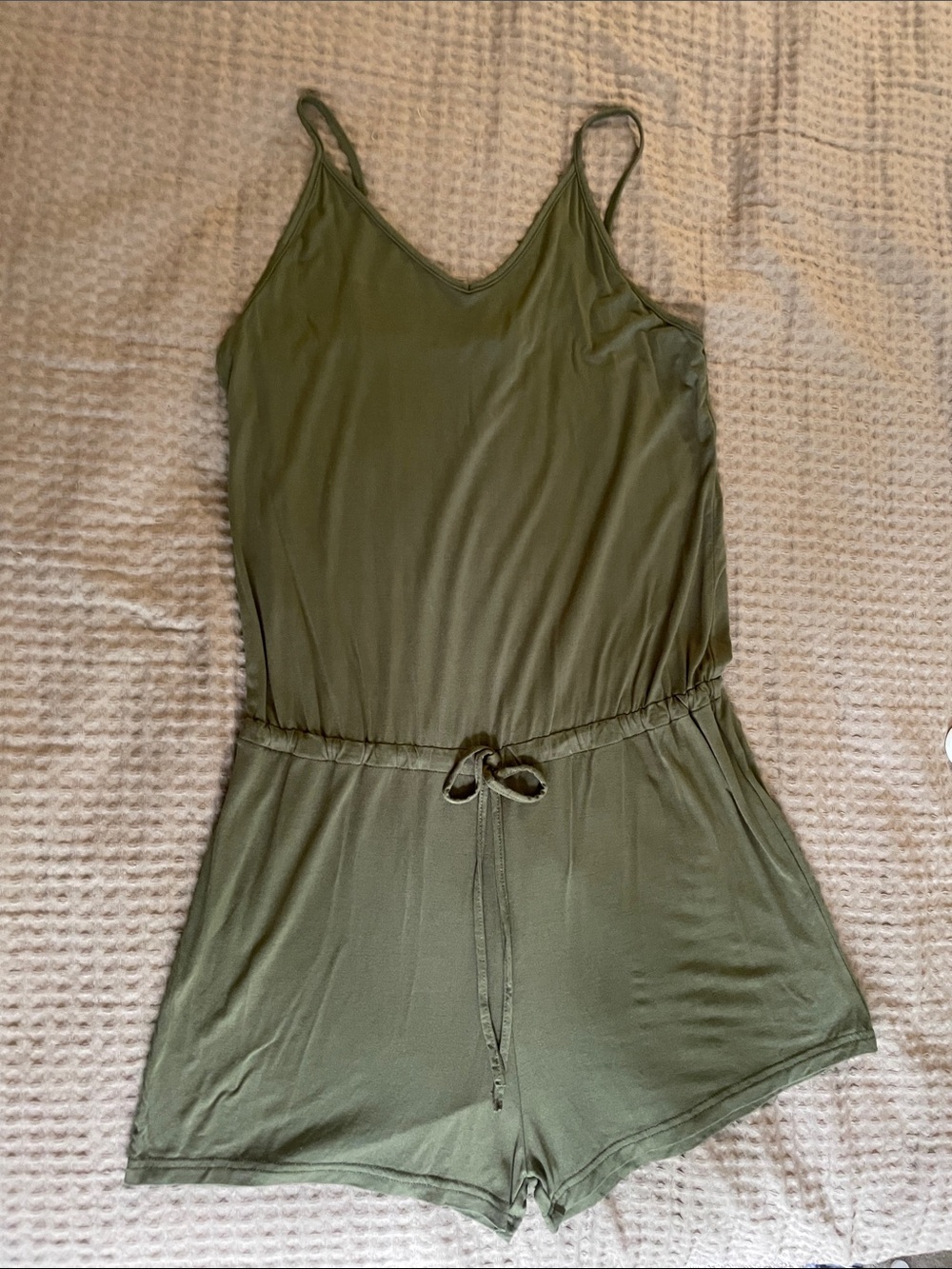 Olive Green Sleeveless V-Neck Romper